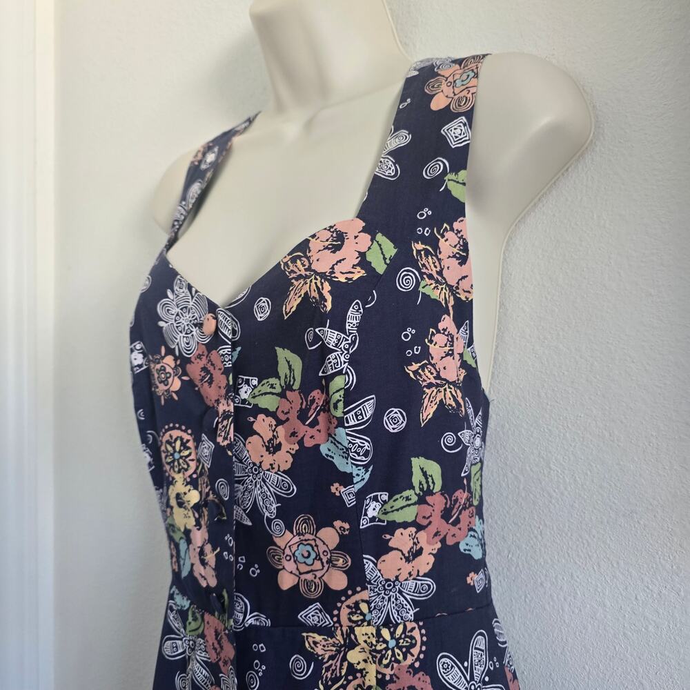 Vintage Laura Ashley Navy Floral Midi Dress-US 6 Open Cross Back Cottage Classic - Picture 5 of 11